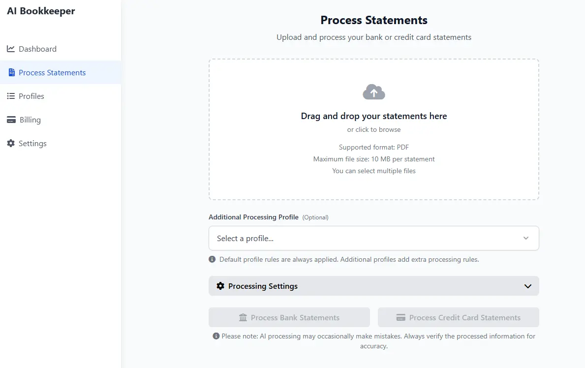 AI Bookkeeper Software Interface